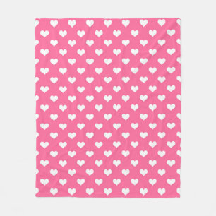 Pink White Love Heart Pattern Design Fleece Blanket