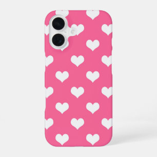 Pink White Love Heart Pattern Design  iPhone 16 Case