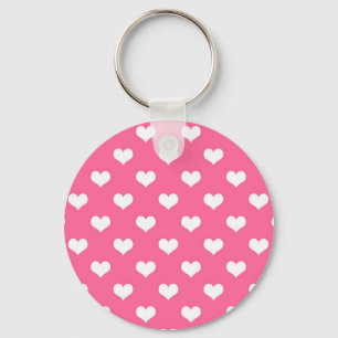 Pink White Love Heart Pattern Design Key Ring