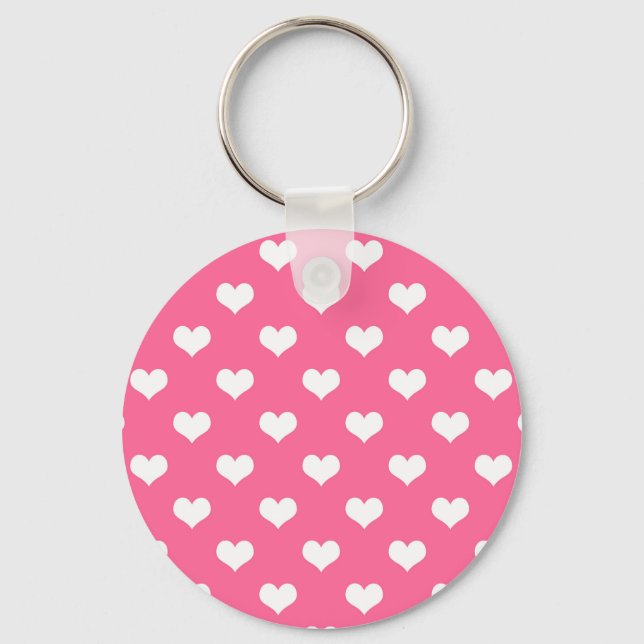 Pink White Love Heart Pattern Design  Key Ring (Front)