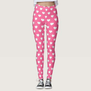 Pink White Love Heart Pattern Design Leggings
