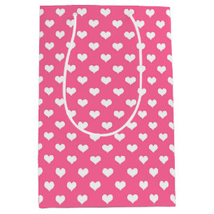 Pink White Love Heart Pattern Design Medium Gift Bag