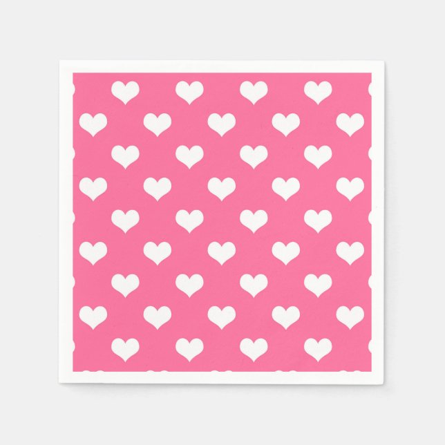 Pink White Love Heart Pattern Design  Napkin (Front)