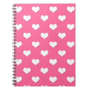 Pink White Love Heart Pattern Design Notebook