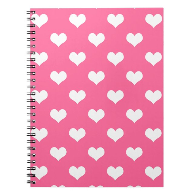 Pink White Love Heart Pattern Design  Notebook (Front)