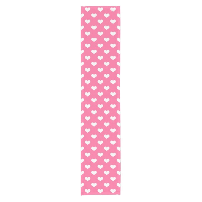 Pink White Love Heart Pattern Design  Short Table Runner (Front)