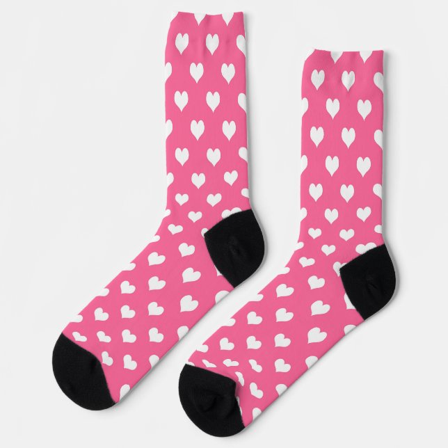 Pink White Love Heart Pattern Design  Socks (Left)