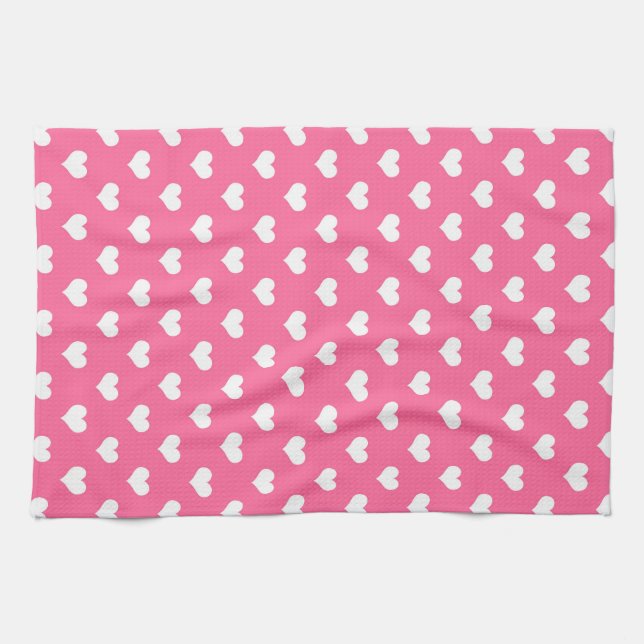 Pink White Love Heart Pattern Design  Tea Towel (Horizontal)