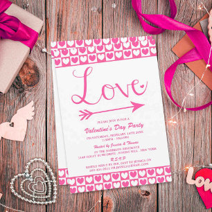 Pink & White Love Hearts Valentine's Day Party Invitation