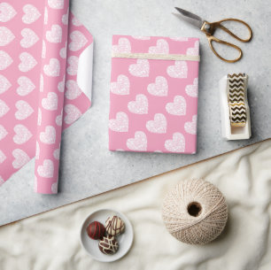 Pink & White Love Hearts Valentine's Day Wrapping Paper