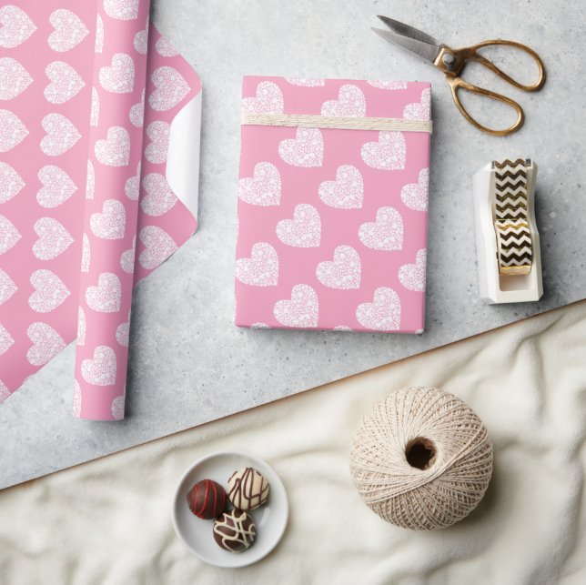 Pink & White Love Hearts Valentine's Day Wrapping Paper (Crafts)