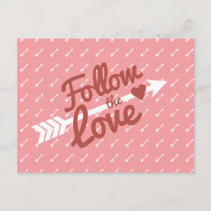 Pink & White Love Red Heart Arrow Postcard