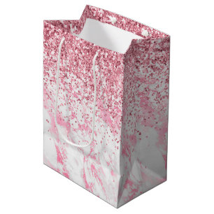 Pink White Marble Glitter               Medium Gift Bag