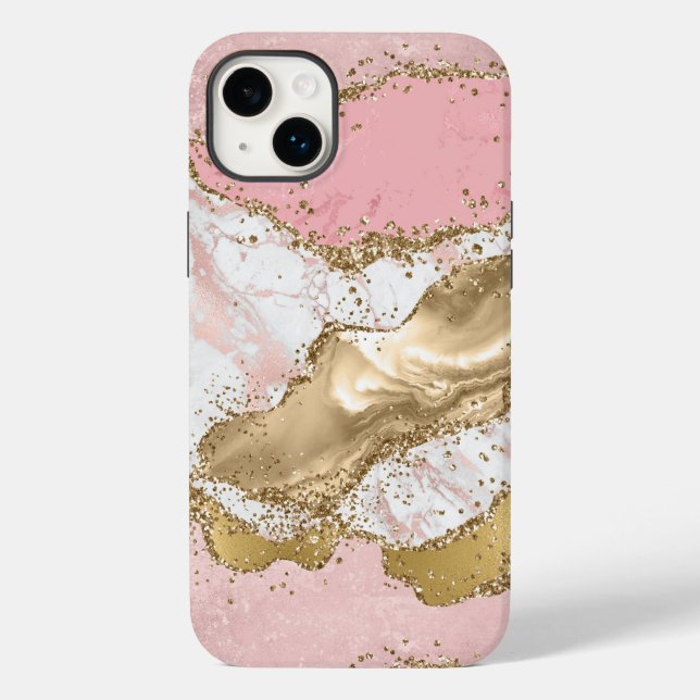 Pink White Marble Gold Glitter Case-Mate iPhone Case (Back)
