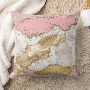 Pink White Marble Gold Glitter Cushion