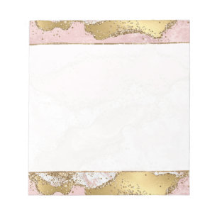 Pink White Marble Gold Glitter Notepad