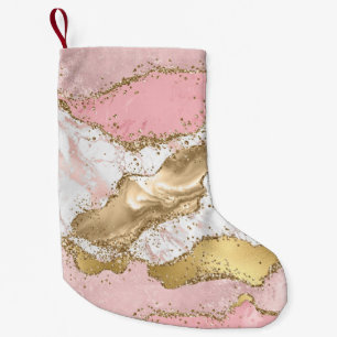 Pink White Marble Gold Glitter Small Christmas Stocking