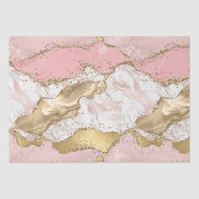 Pink White Marble Gold Glitter Tissue Paper (Front)