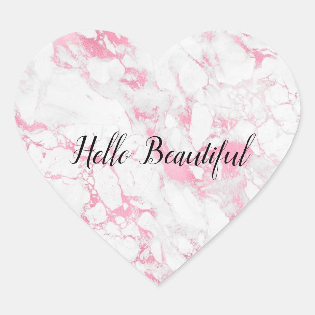 Pink White Marble    Heart Sticker (Front)