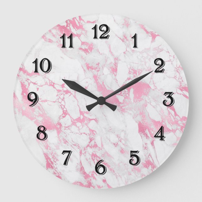 Pink White Marble       Large Clock (Front)