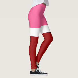 Pink White Maroon Red Colour Block  Leggings