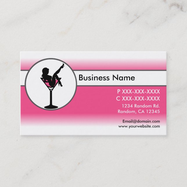 Pink white martini glass girl business cards (Front)