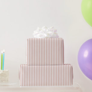 Pink White Medium Stripes Birthday Wrapping Paper