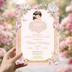Pink White Mexican Niña Presentación De Tres Años Invitation
