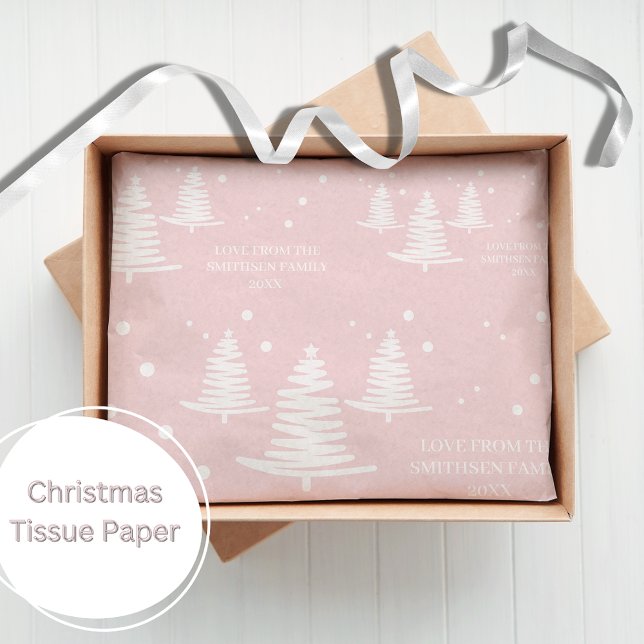 Pink White Minimalist Christmas Trees Tissue Paper (Creator Uploaded)