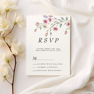 Pink white mint lilac spring flower RSVP Invitation