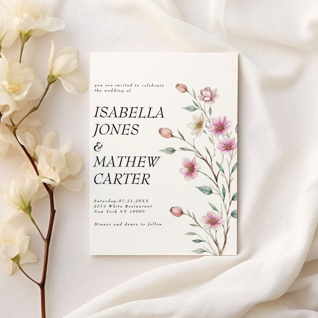 Pink white mint lilac spring flower wedding invitation (Pink white mint lilac spring flower wedding)