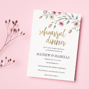 Pink white mint spring flower Rehearsal Dinner  Invitation