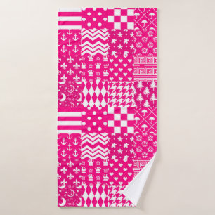 Pink White Mixed Patterns Patchwork Design Bath Towel