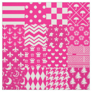 Pink White Mixed Patterns Patchwork Design Fabric
