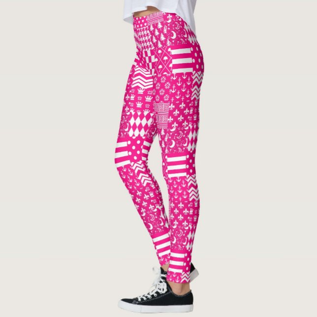 Pink White Mixed Patterns Patchwork Design  Leggings (Creator Uploaded)