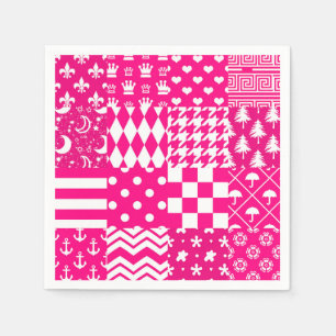 Pink White Mixed Patterns Patchwork Design Napkin
