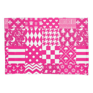 Pink White Mixed Patterns Patchwork Design Pillowcase