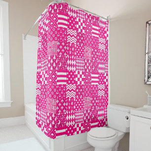 Pink White Mixed Patterns Patchwork Design  Shower Curtain