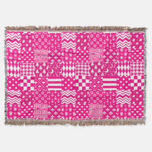 Pink White Mixed Patterns Patchwork Design Throw Blanket
