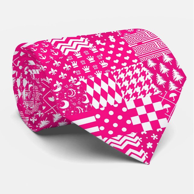 Pink White Mixed Patterns Patchwork Design  Tie (Creator Uploaded)