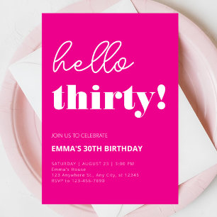 Pink White Modern 30th Birthday Invitation