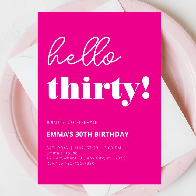 Pink White Modern 30th Birthday Invitation (Creator Uploaded)