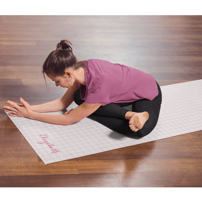 Pink White Modern Chequered Monogram Exercise Yoga Mat (Pink White Modern Checkered Monogram Exercise Yoga Mat)