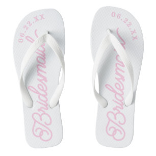 Pink White Modern Custom Bridal Party Flip Flops