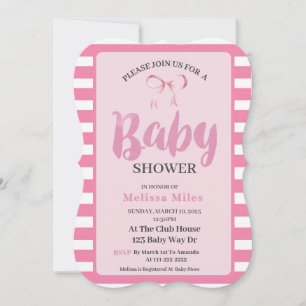 Pink & White Modern Pink  Bow Girl Baby shower  Invitation