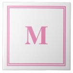 Pink White Monogram Initial Custom Name Striped Ceramic Tile<br><div class="desc">Designed with text template for monogrammed initial which you can customise!</div>