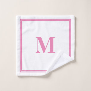 Pink White Monogram Initial Custom Name Striped Wash Cloth