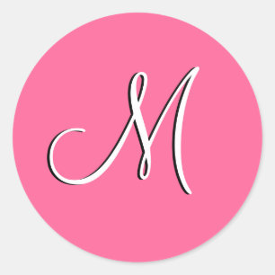 Pink White Monogram M Wedding Invitation Seal