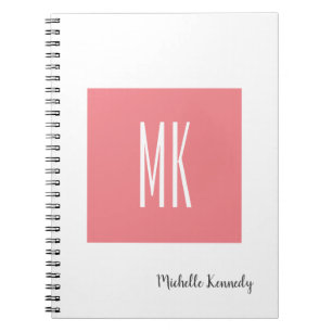 Pink White Monogrammed Professional Modern Notebook