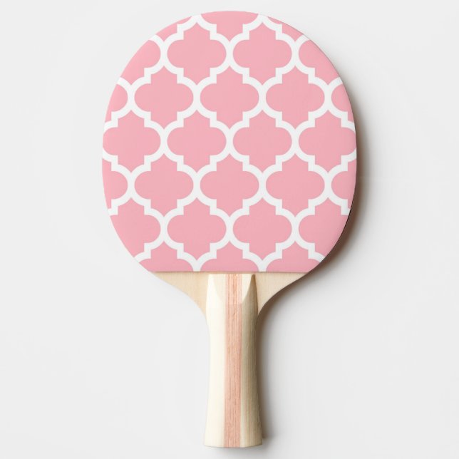Pink White Moroccan Quatrefoil Pattern #5 Ping Pong Paddle (Front)
